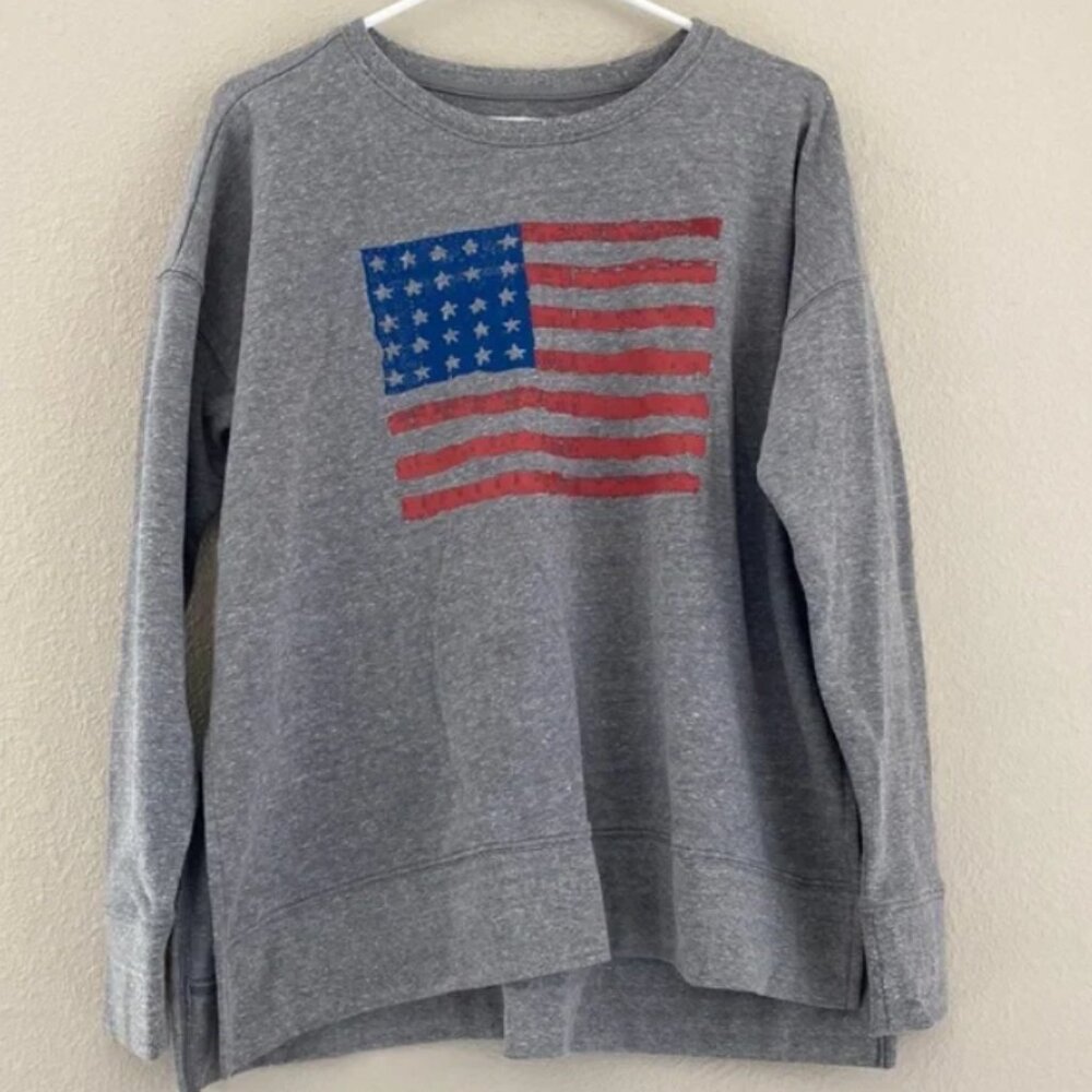 Lucky Brandy Gray Patriotic Crew Neck Sweatshirt Flag 4th of July Size Medium